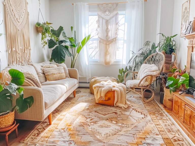 10 inspiracji na urządzenie salonu w stylu skandynawskim z dodatkami boho.