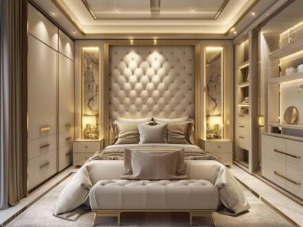 10 inspiracji na urządzenie sypialni glamour z funkcjonalnymi meblami.