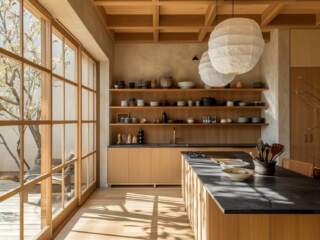 10 inspiracji na wnętrza w stylu japandi z funkcjonalnymi meblami.