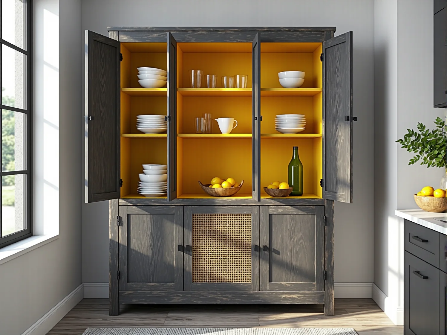 Gotowa aranżacja salonu z kolorowymi meblami odnowionymi metodą DIY