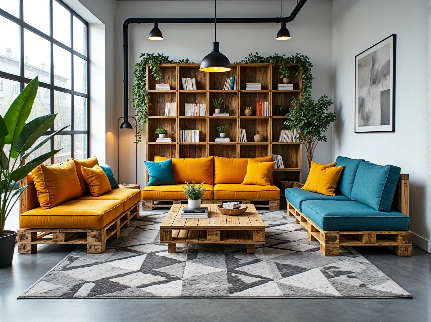 Zestaw tanich biurek modułowych dla zespołu w biurze coworkingowym.