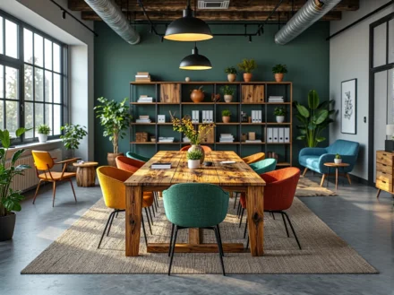 Duży stół konferencyjny z drewna z recyklingu naturalny dąb