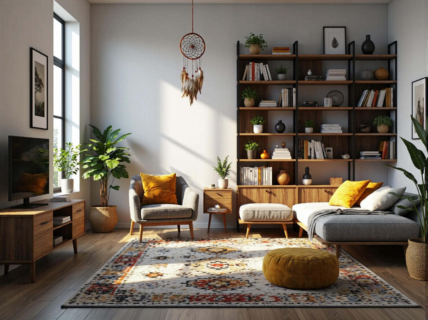 Makrama na ścianie i naturalne dodatki powiększające optycznie wnętrze