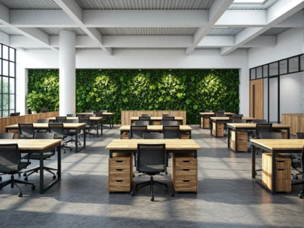 Biurka biurowe dąb naturalny z kontenerkami na metalowych nogach