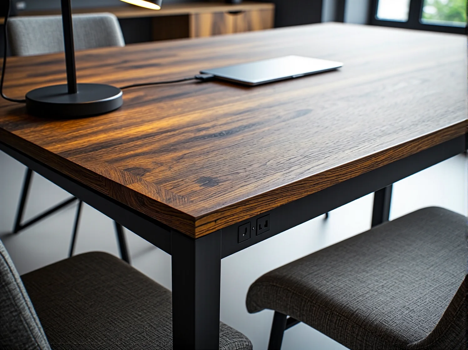 Elegancka strefa relaksu w biurze z niskimi stolikami kawowymi premium