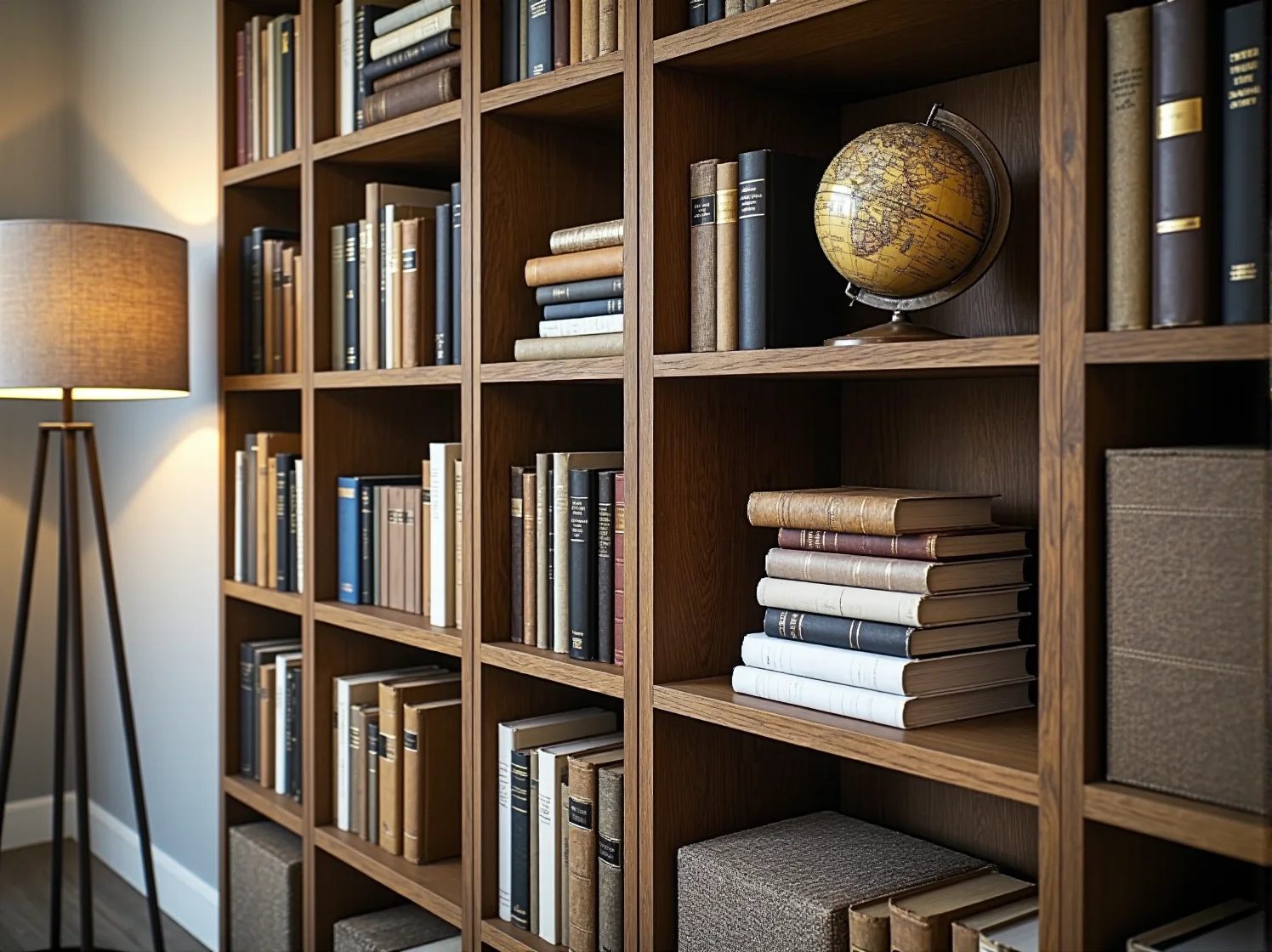 Industrialny regał loftowy z metalu i postarzanego drewna z kolekcją książek