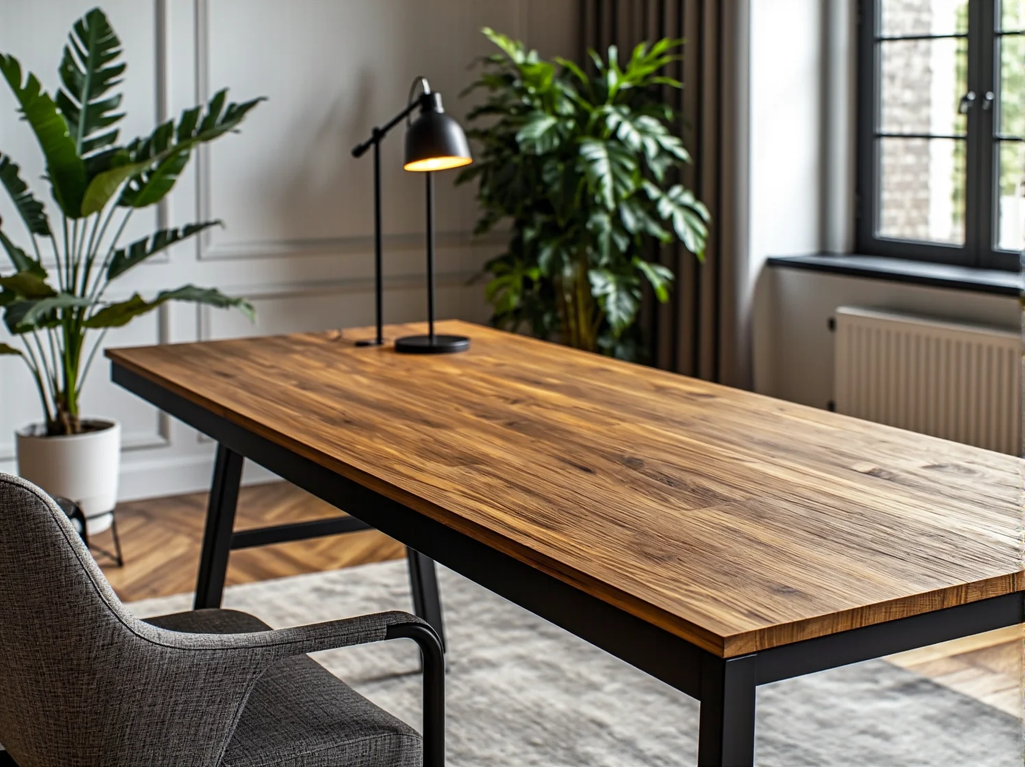 Nowoczesny salon z industrialnym regałem ze stali nierdzewnej