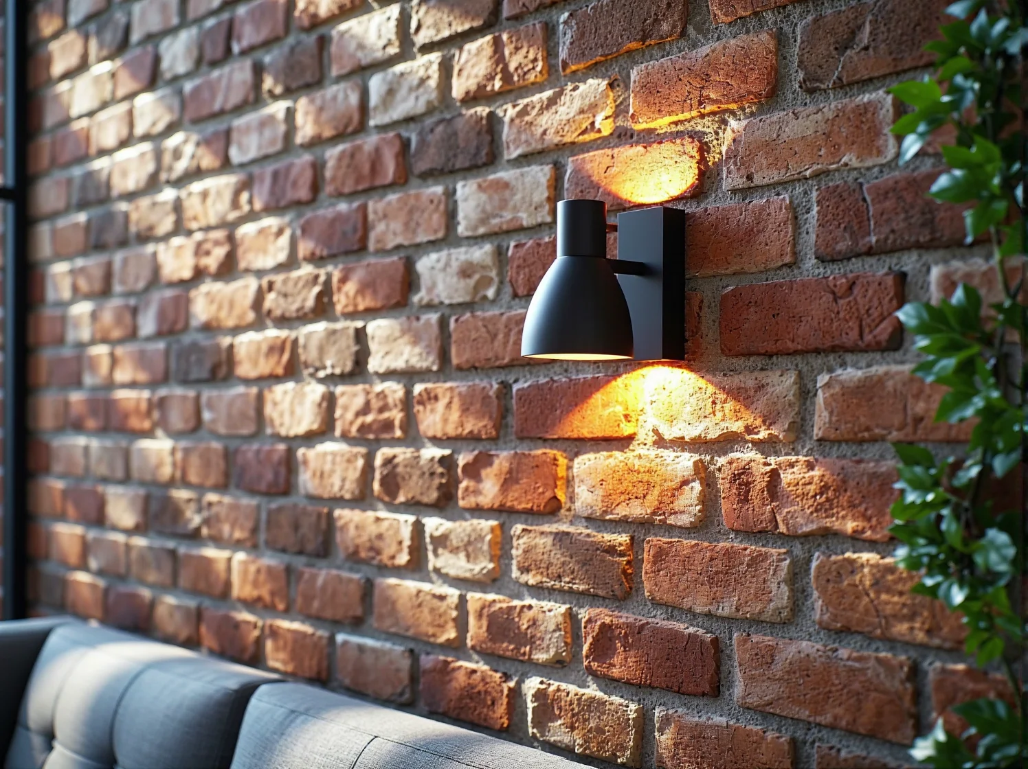 Kinkiety elewacyjne góra-dół oświetlające czerwoną cegłę na fasadzie.