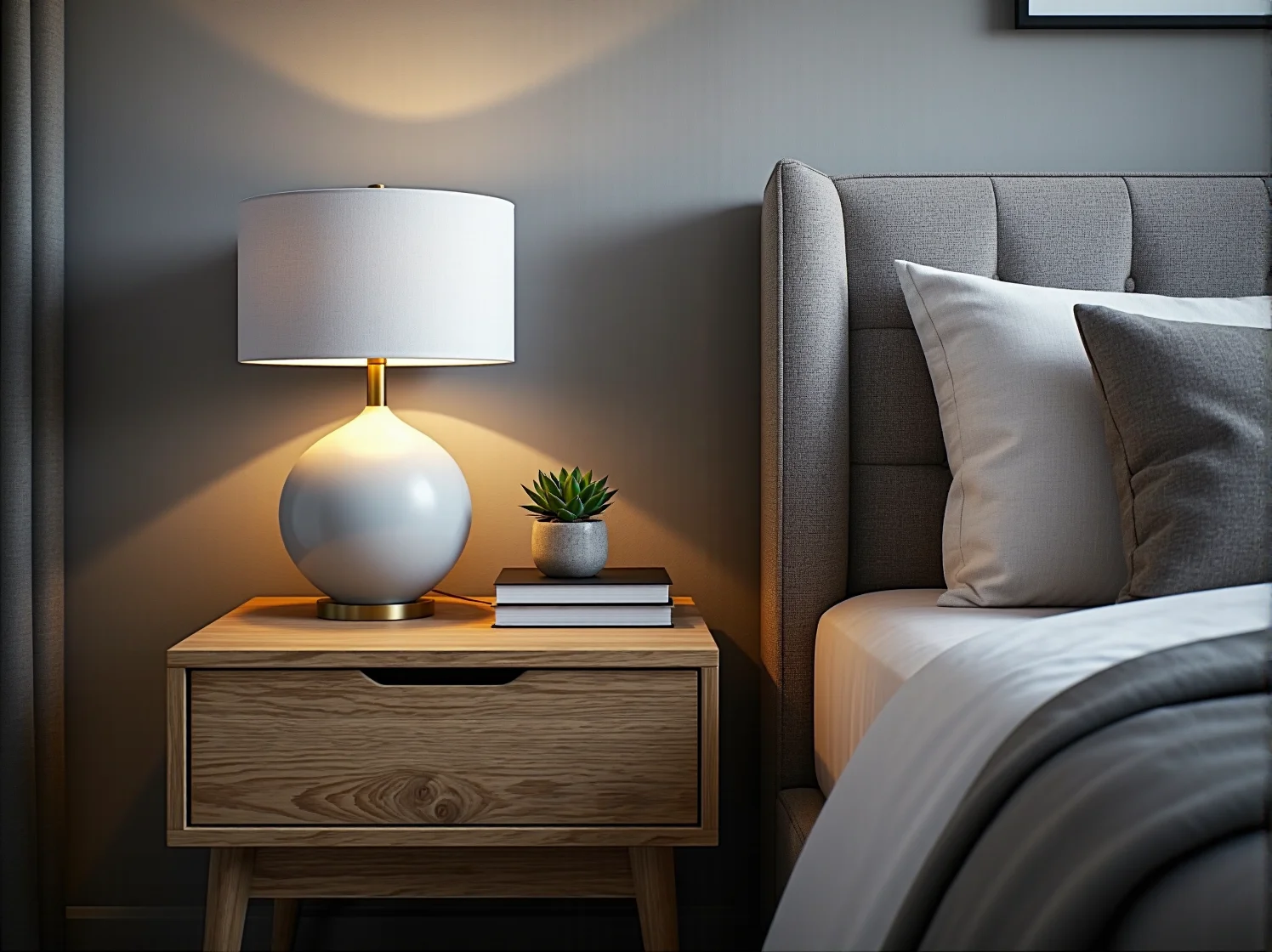 Kinkiety ścienne skierowane na sufit w niskim pokoju, dodające wnętrzu wysokości.