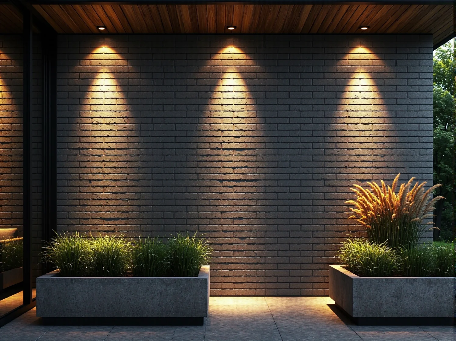 Lampa zewnętrzna w stylu loftowym czarna na tle ściany z cegły.