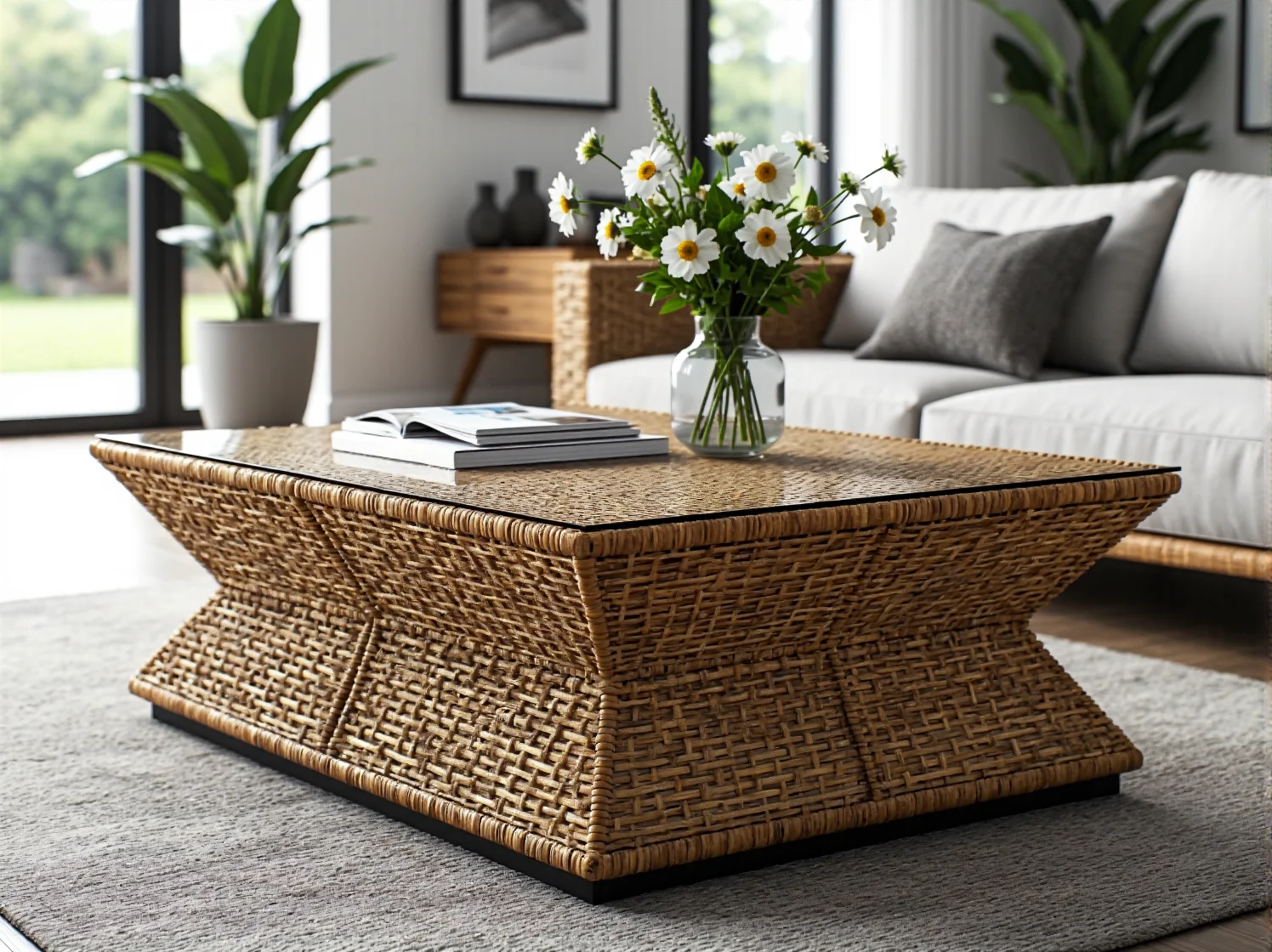 Łatwy w czyszczeniu stolik z technorattanu idealny do strefy wypoczynkowej na zewnątrz.