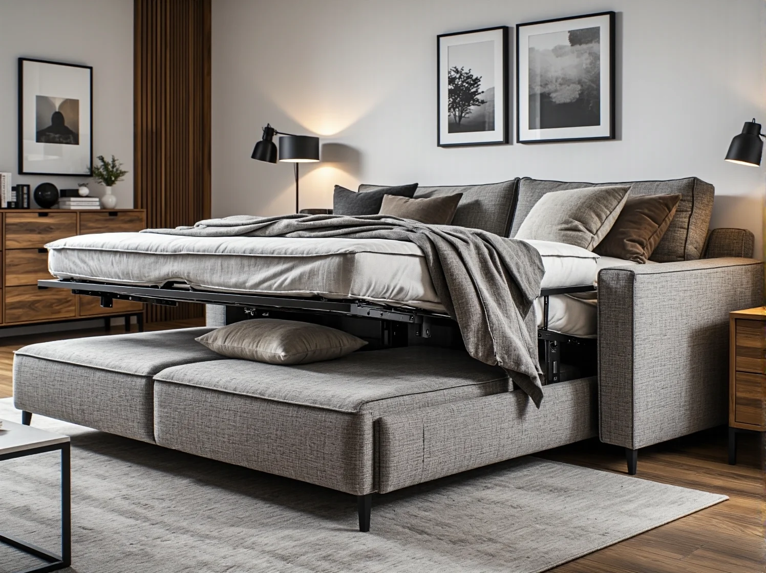 Rozkładane łóżko na ścianę z sofą - funkcjonalne i stylowe rozwiązanie do sypialni