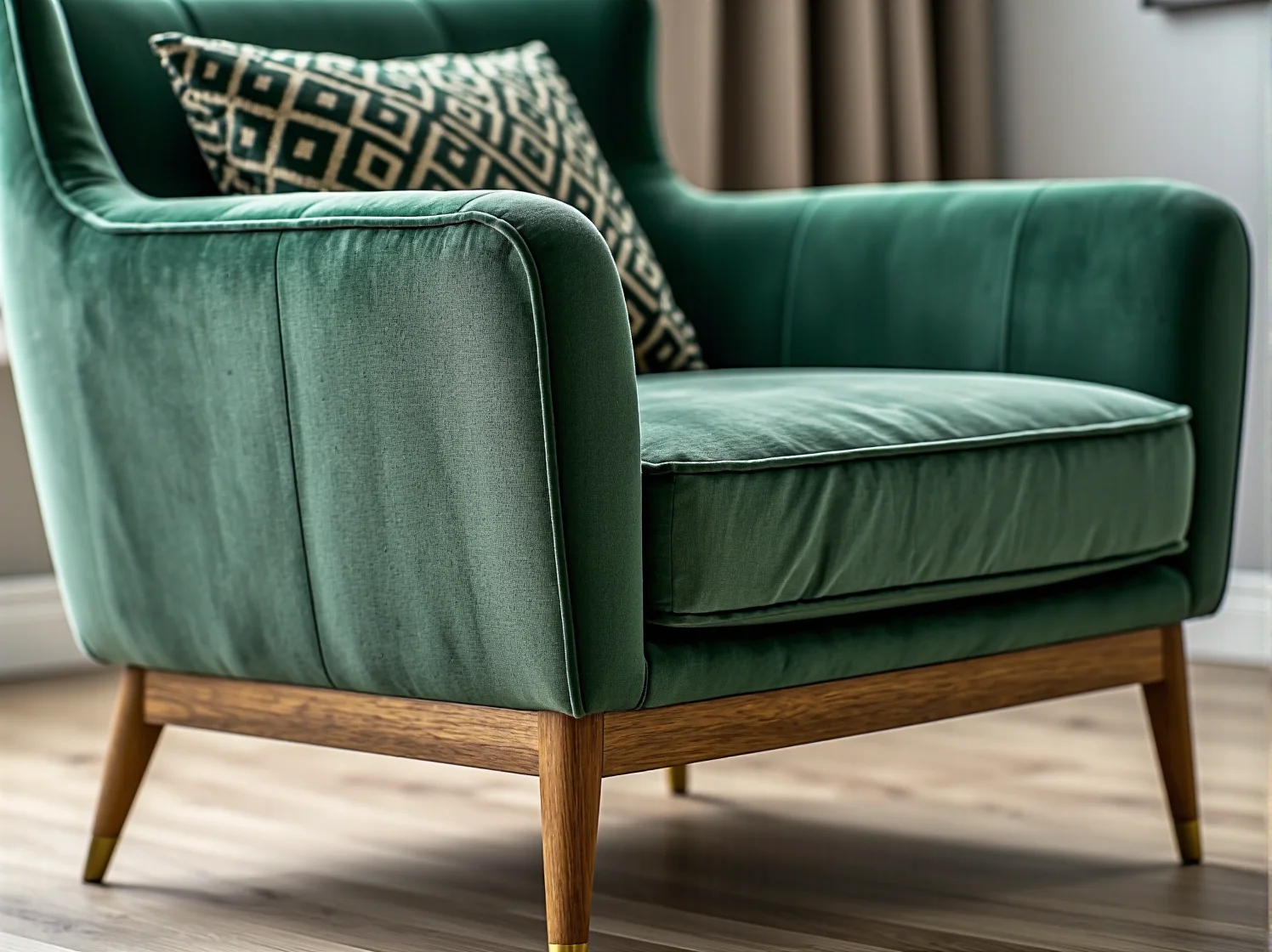 Ekskluzywny fotel z naturalnego drewna i organicznych tkanin w stylu biophilic design