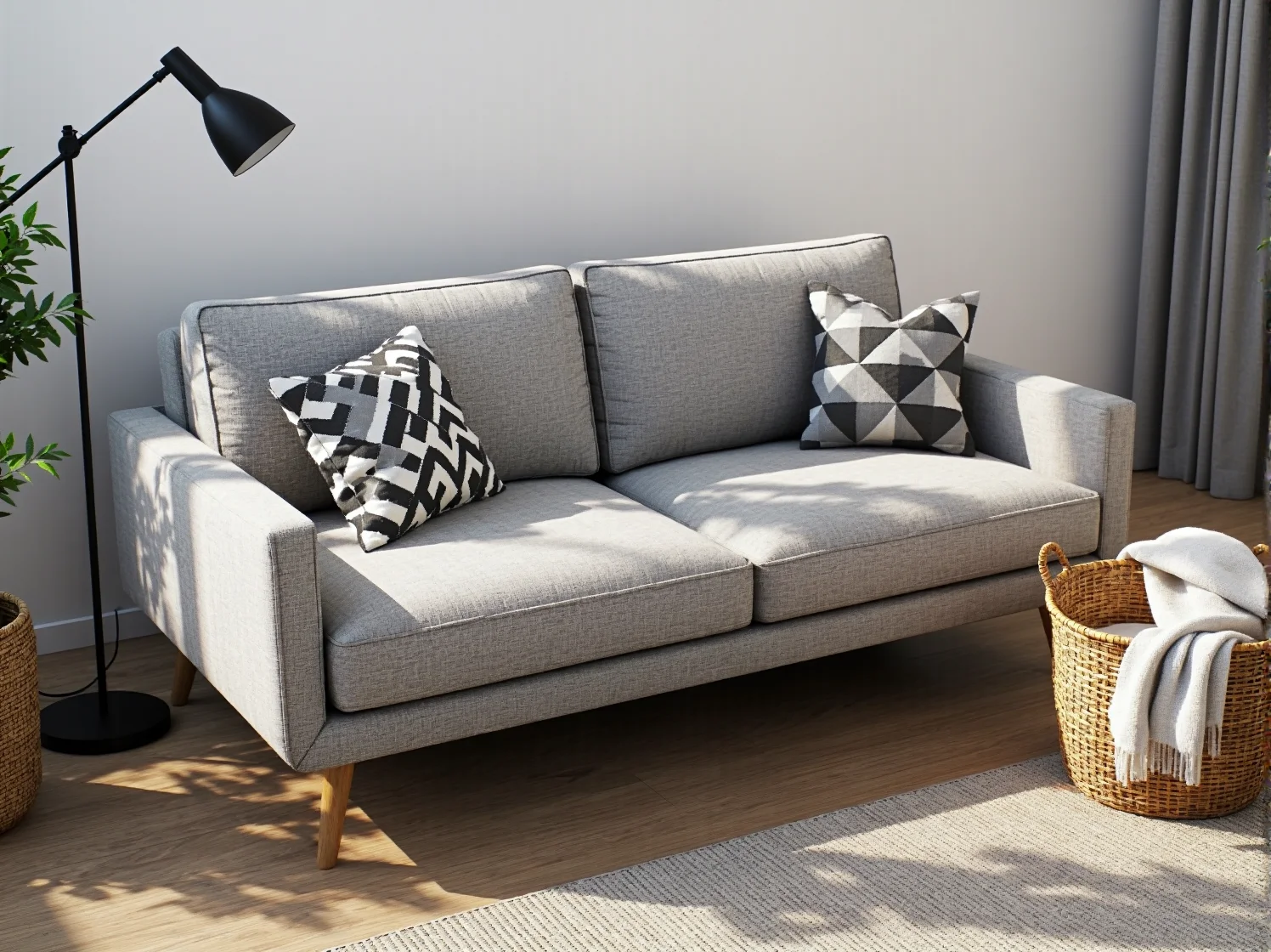 Modułowe meble wypoczynkowe w małym salonie pozwalające na oszczędność miejsca.