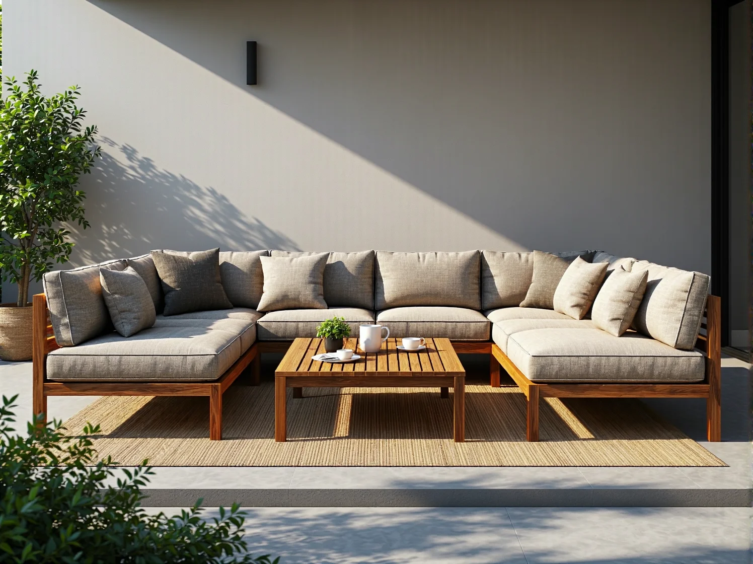 Nastrojowe kule świetlne i lampiony zdobiące taras wypoczynkowy przy wodzie