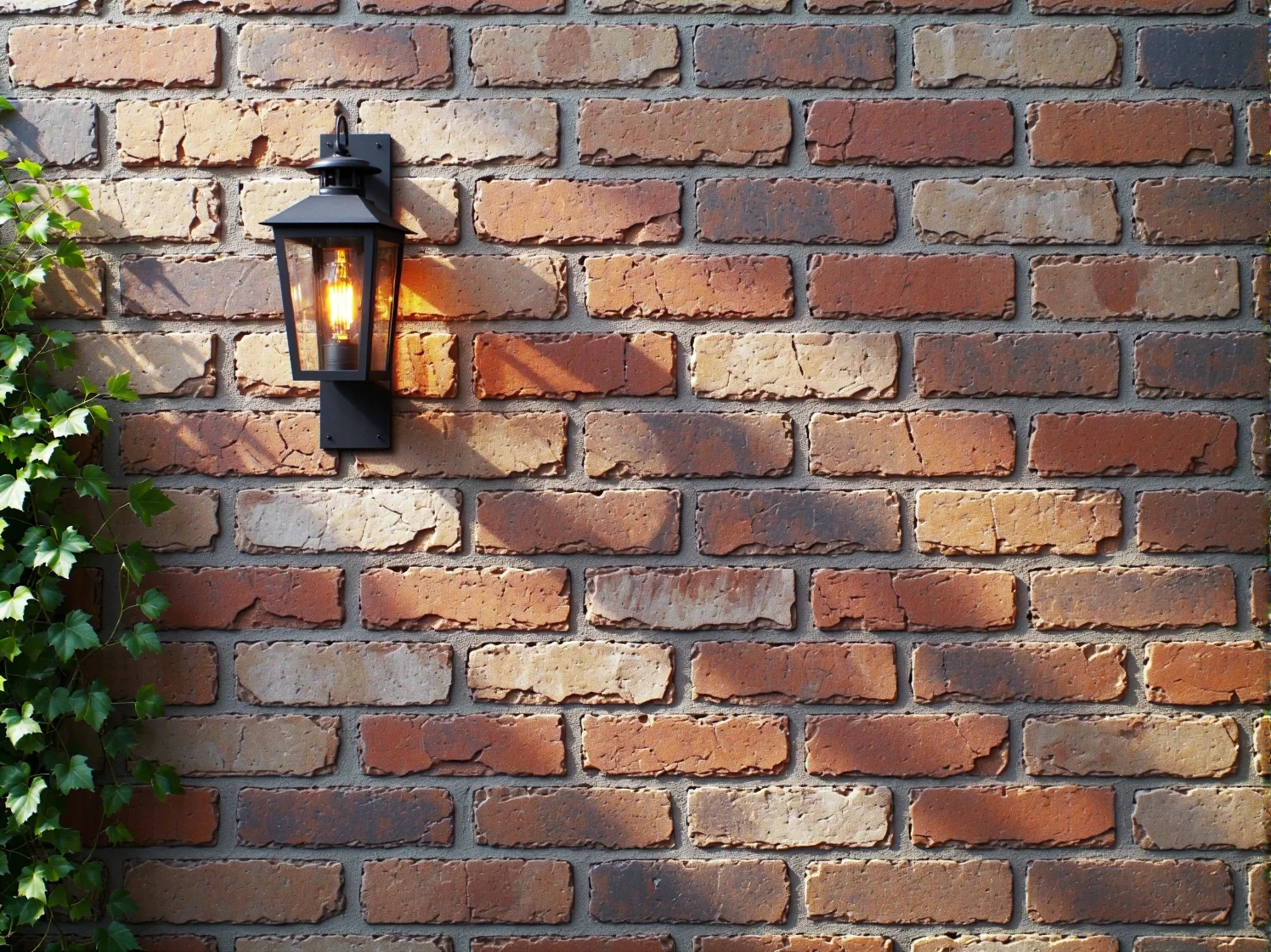 Nowoczesny czarny kinkiet zewnętrzny na tle surowej cegły klinkierowej.