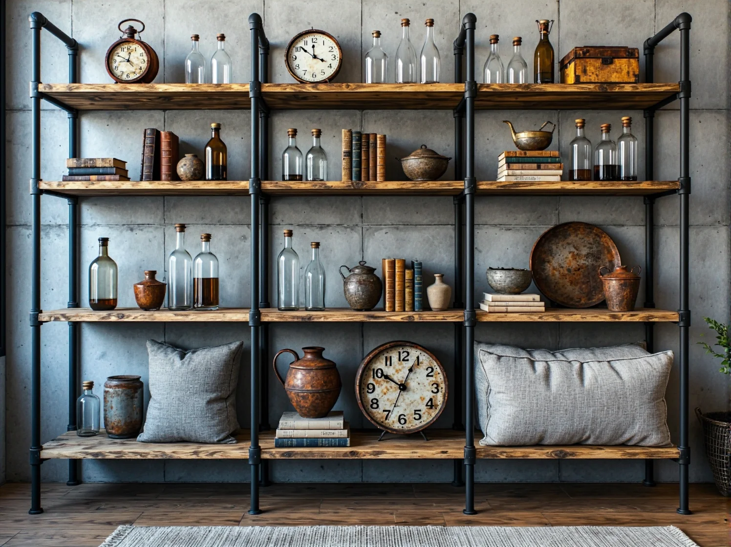 Komoda po renowacji łącząca surowe drewno z czarną stalą w aranżacji loftowej