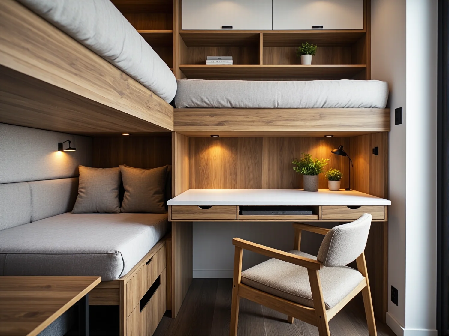 Wielofunkcyjny półkotapczan z biurkiem do pokoju młodzieżowego - meble 2w1