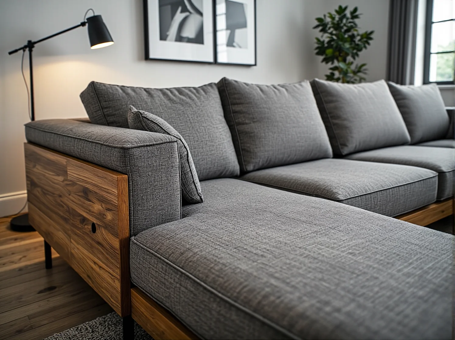 Elegancka sofa modułowa w aranżacji skandynawskiej zapewniająca komfort i oszczędność miejsca
