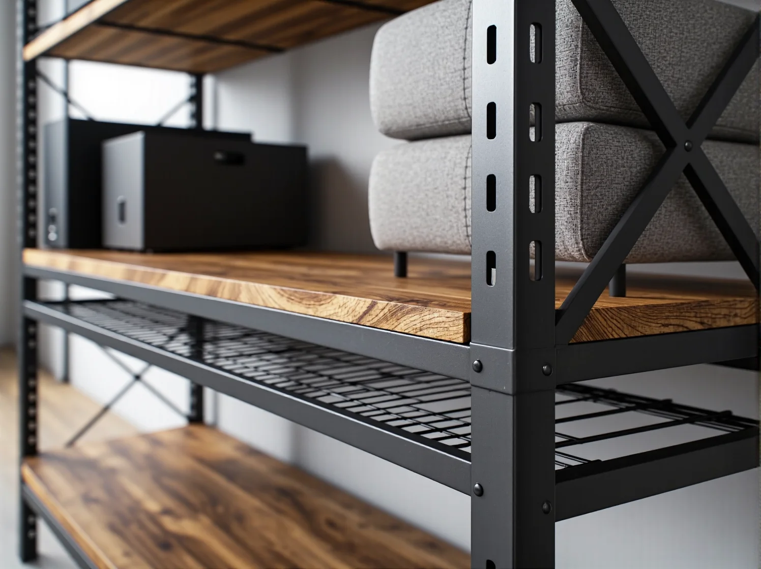 Sprawdzanie jakości spawów i wykończenia metalowego regału do biura