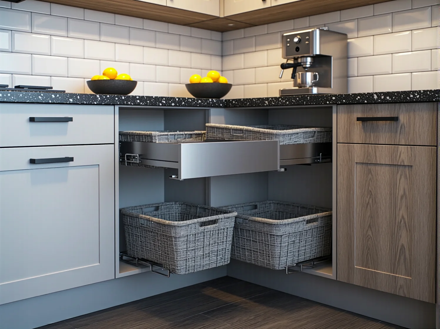 System cargo w szafce narożnej dla lepszej organizacji