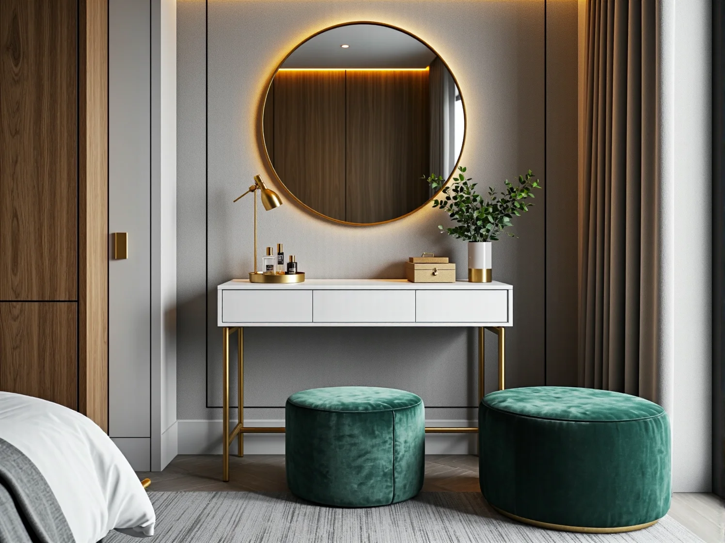 Miękkie welurowe zasłony i dekoracyjne poduszki w aranżacji glamour.