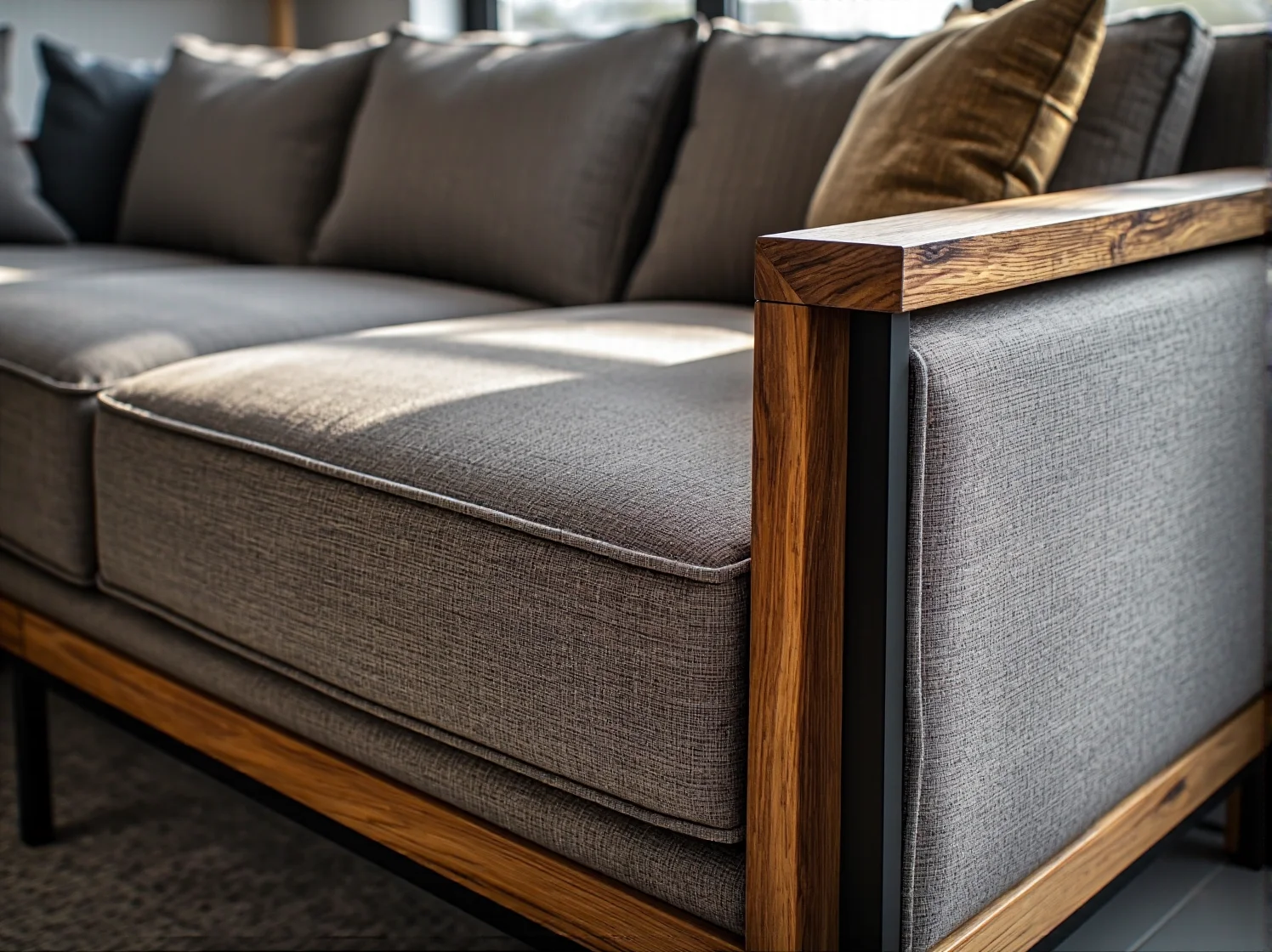 Zbliżenie na łatwoczyszczącą tkaninę obiciową narożnika modułowego