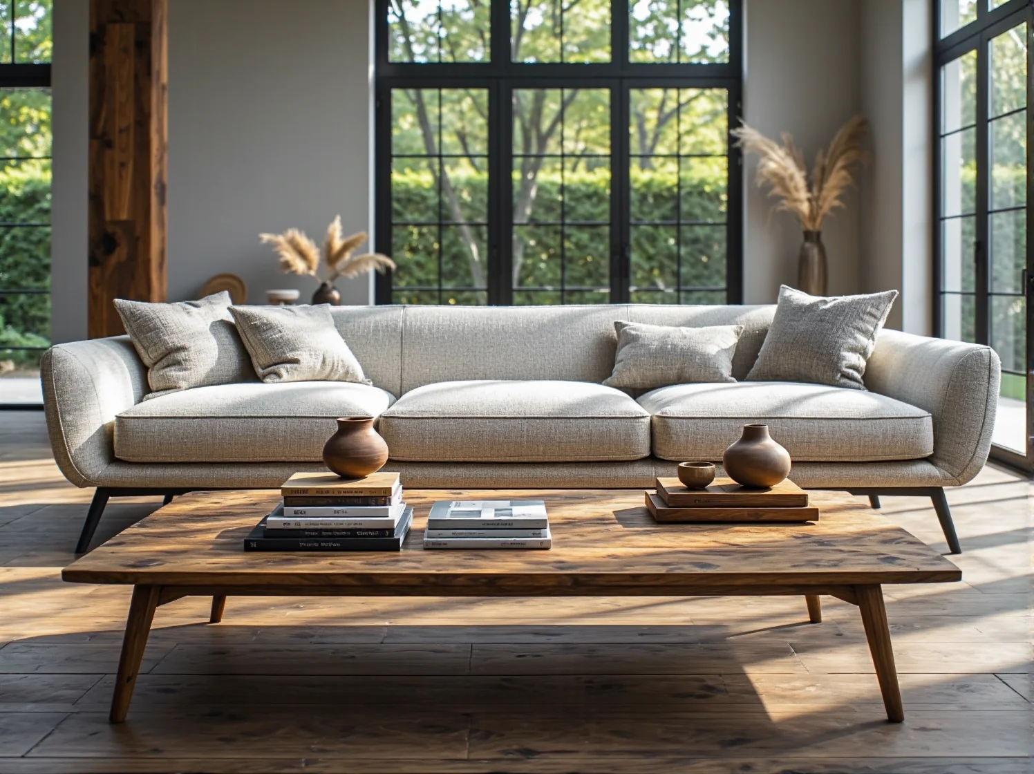 Elegancka sofa trzyosobowa beżowa z metalowymi nogami