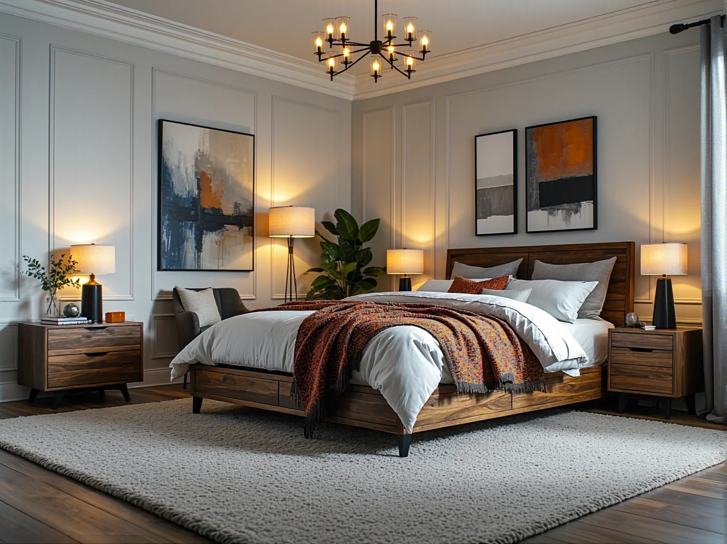 Wysokie łóżko kontynentalne z wygodnym materacem i luksusową pościelą