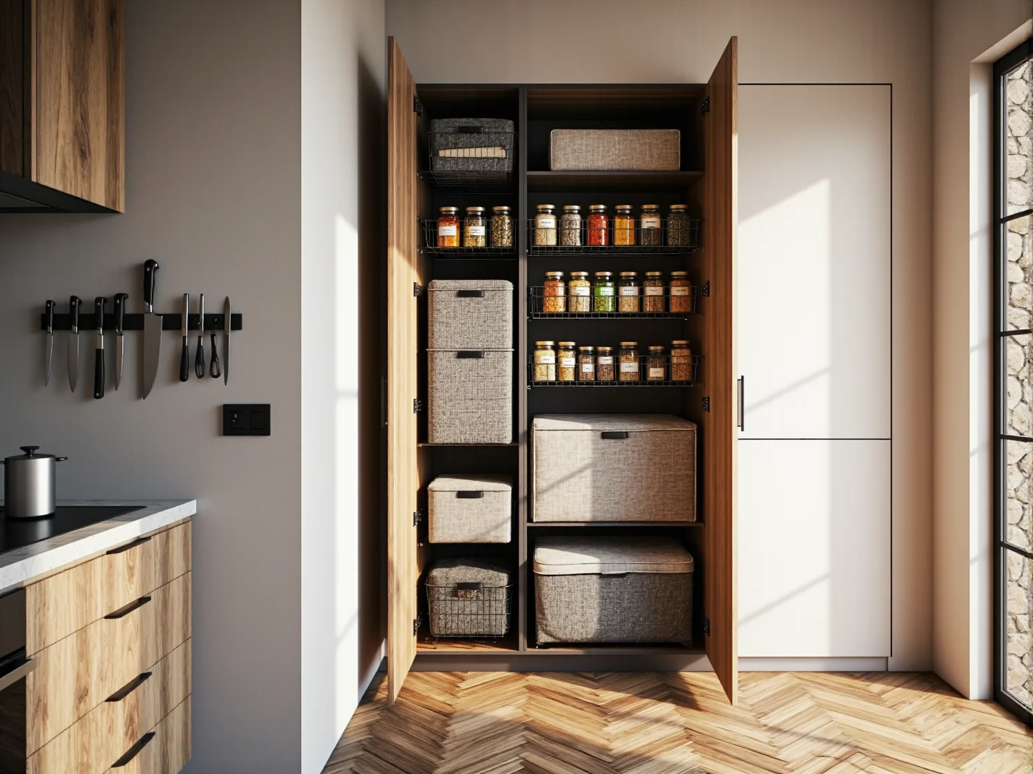 Wyspa kuchenna z szufladami i dodatkowym blatem roboczym